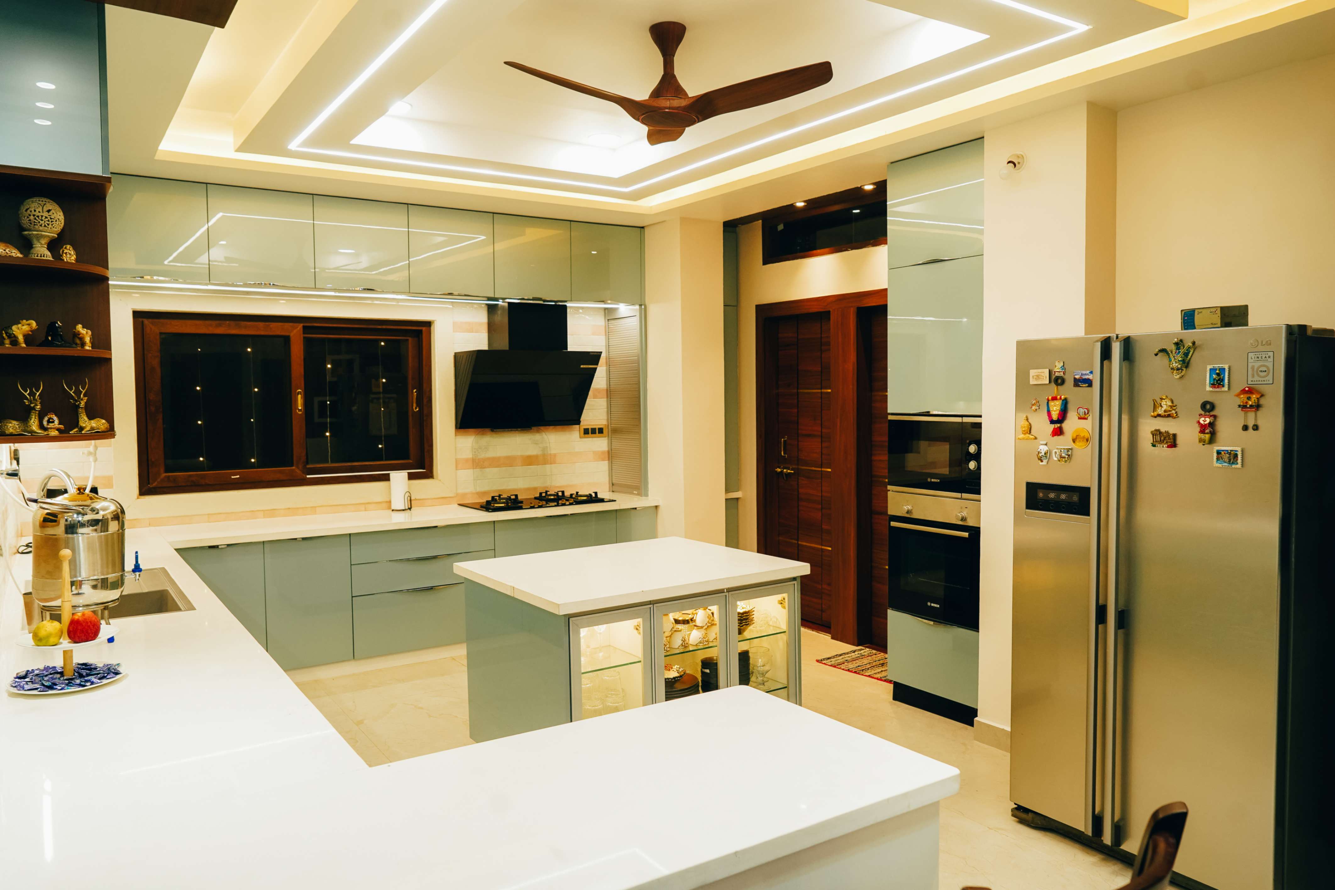 Modern modular kitchen design with wooden cabinets