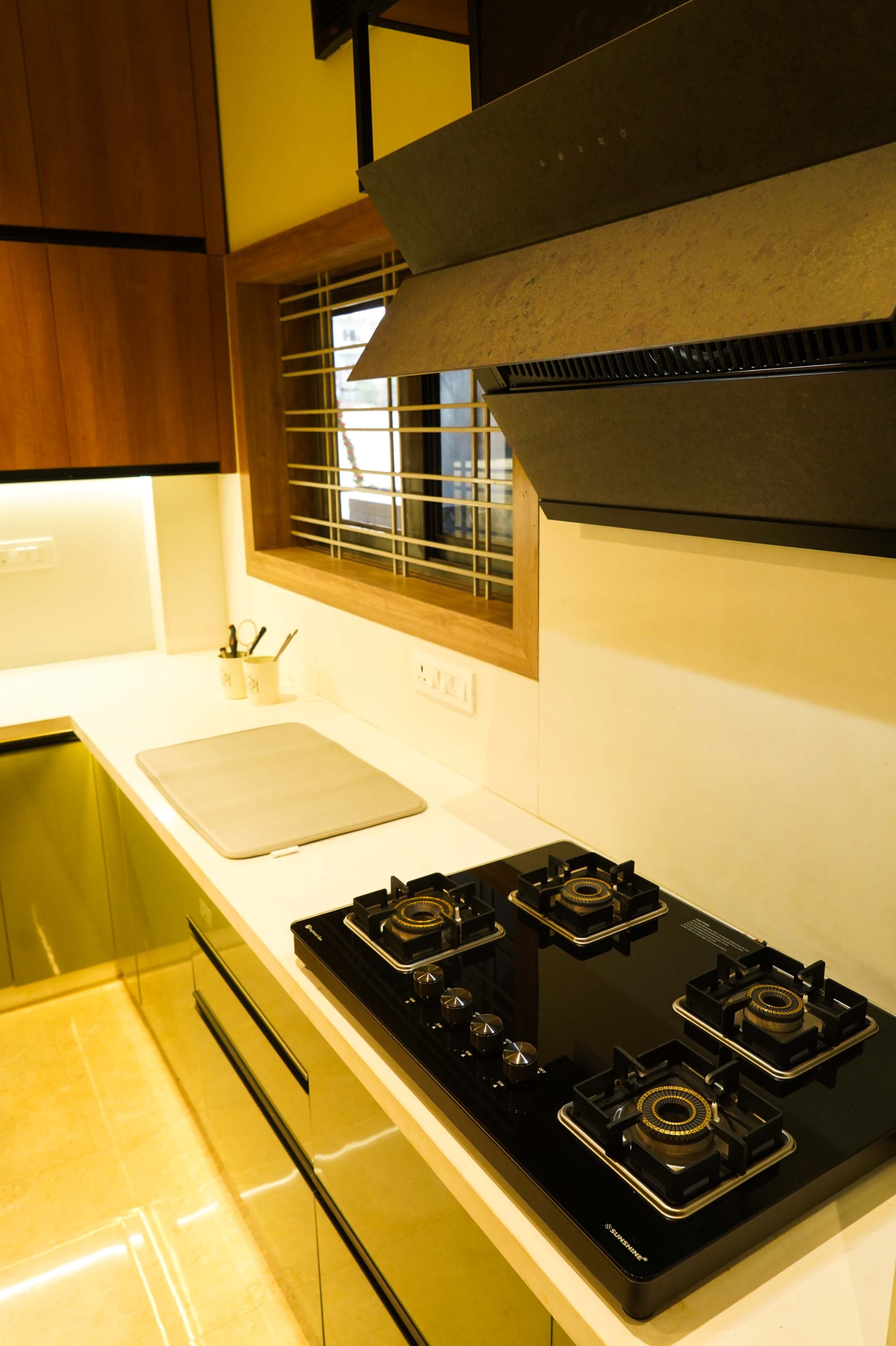 Modern modular kitchen design with wooden cabinets