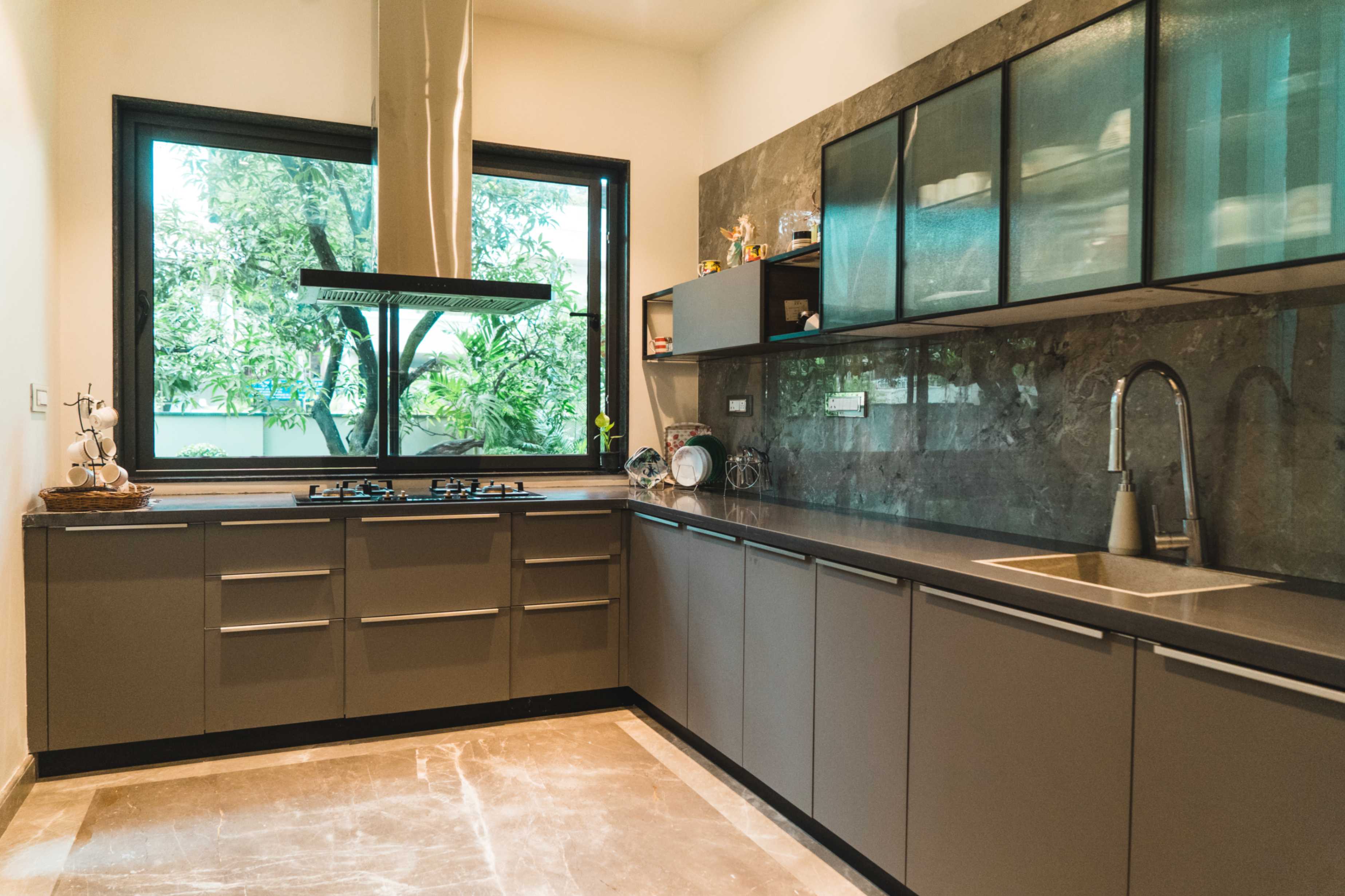Bright kitchen with large windows