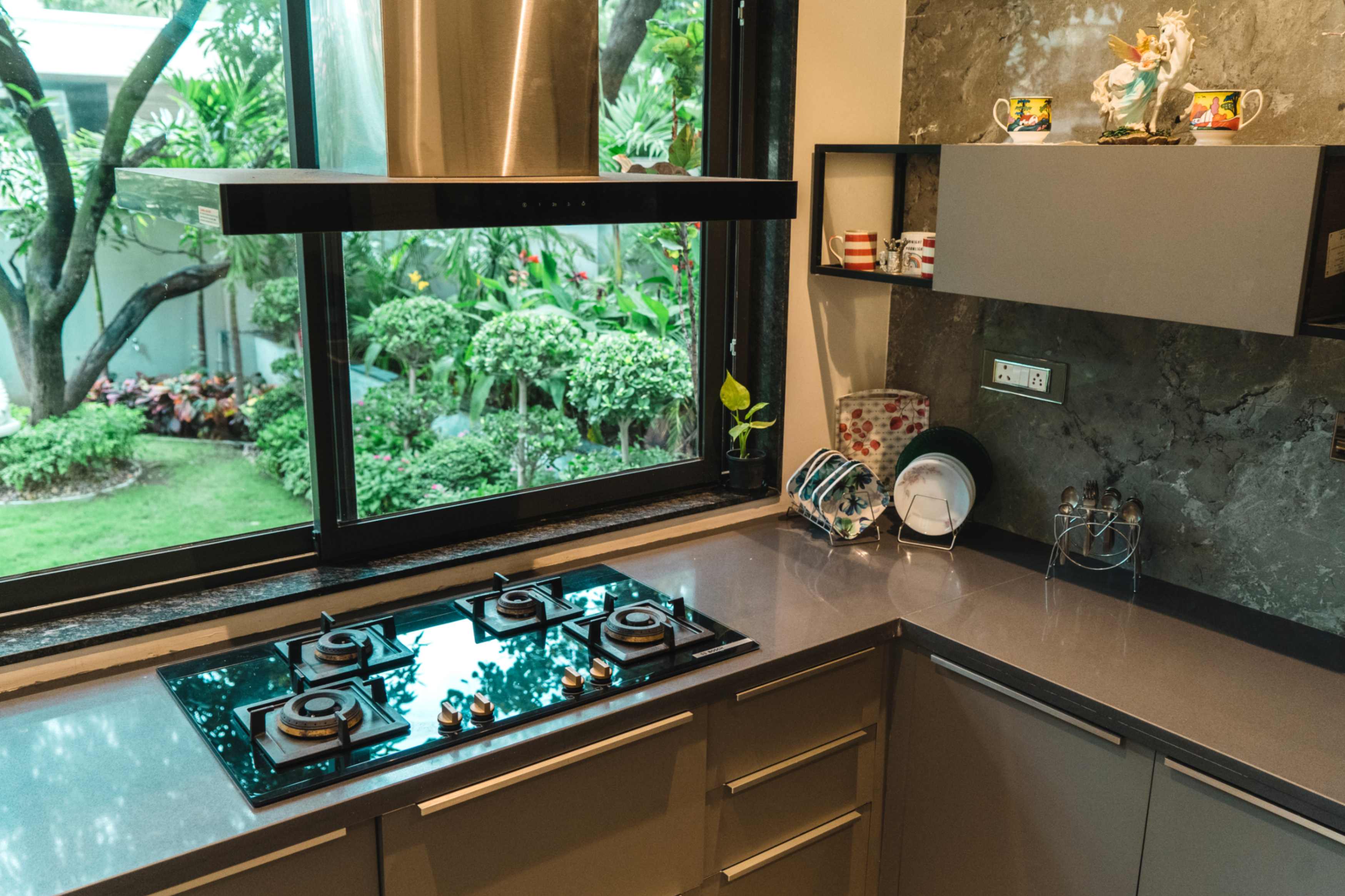 Bright kitchen with large windows