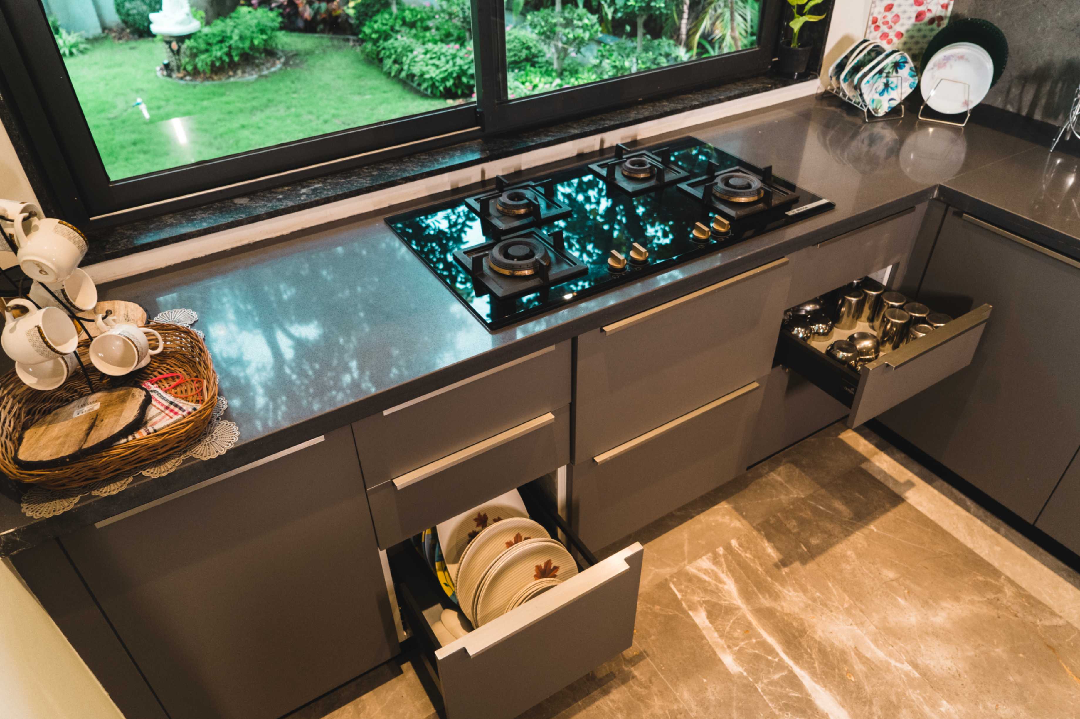 Bright kitchen with large windows