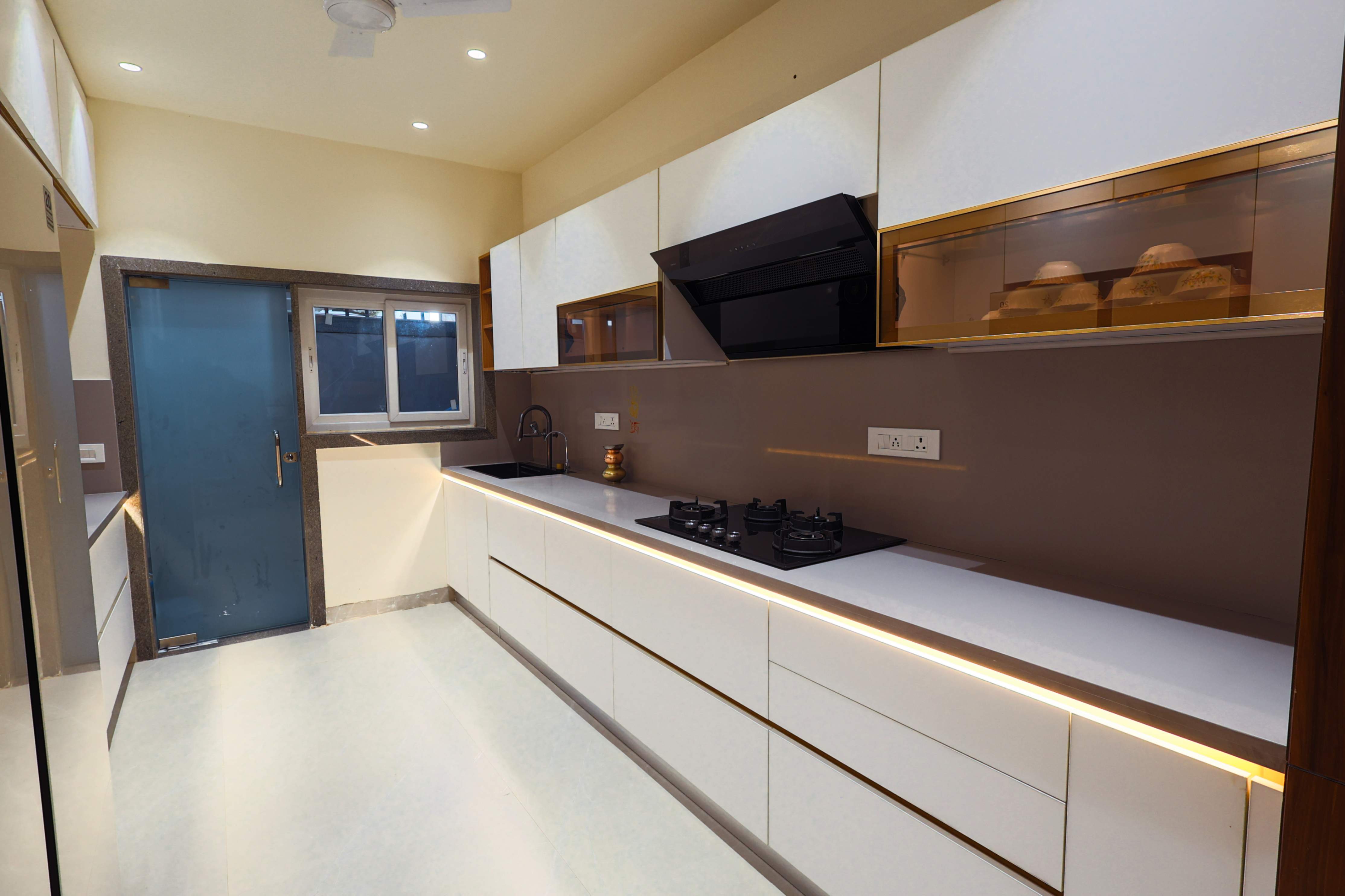 Contemporary kitchen with marble countertop