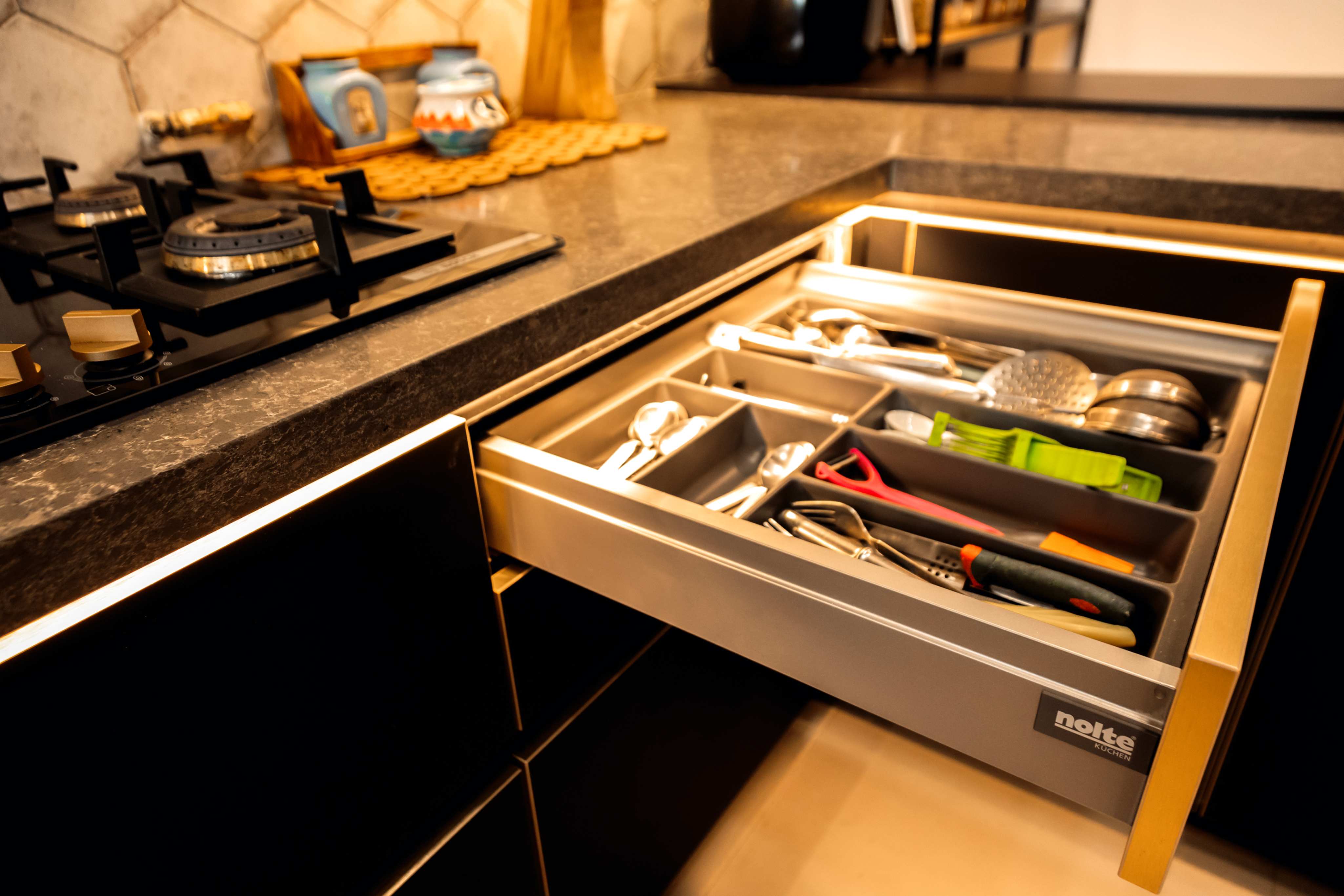 Modern modular kitchen design with wooden cabinets