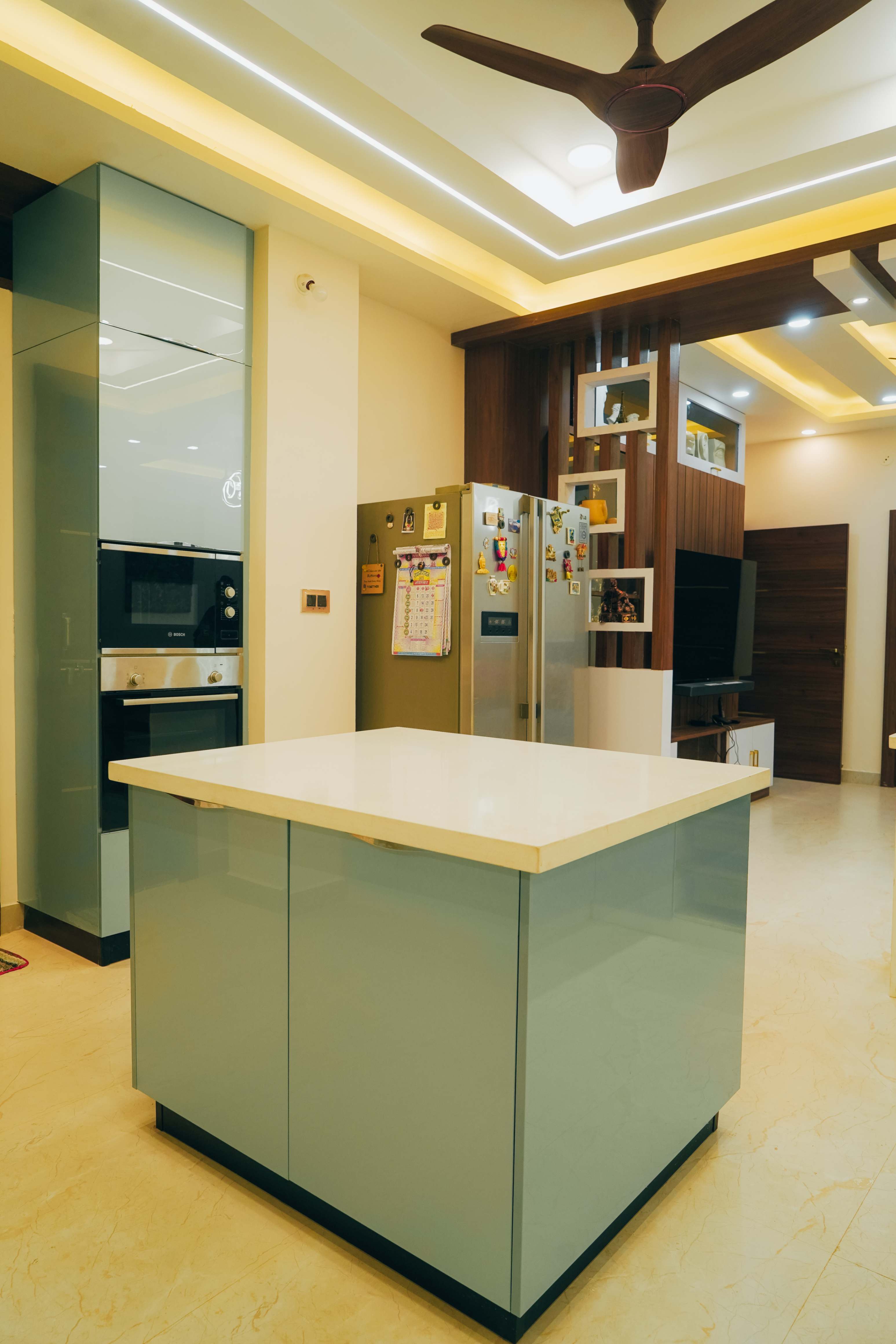 Modern modular kitchen design with wooden cabinets