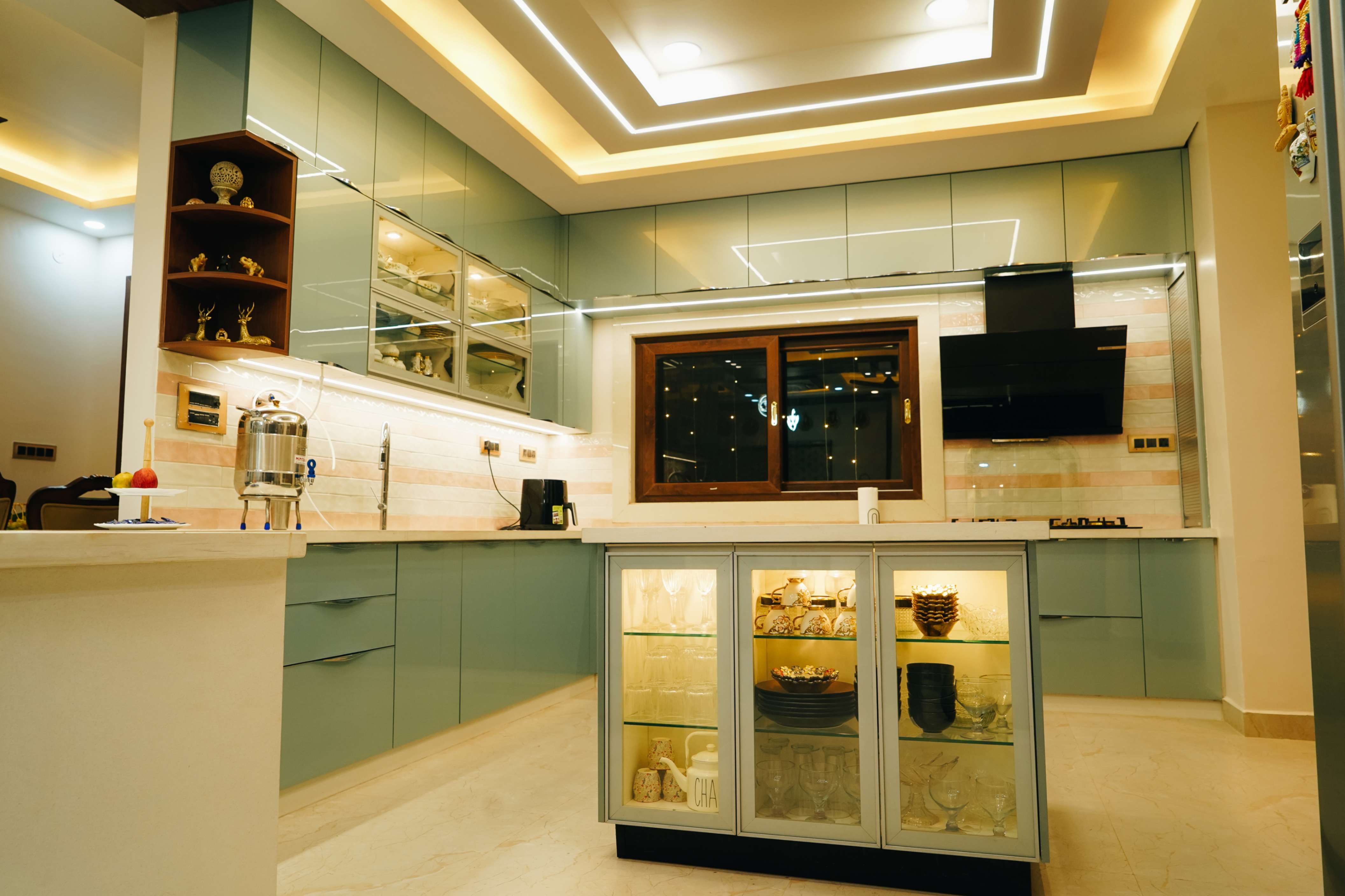 Modern modular kitchen design with wooden cabinets