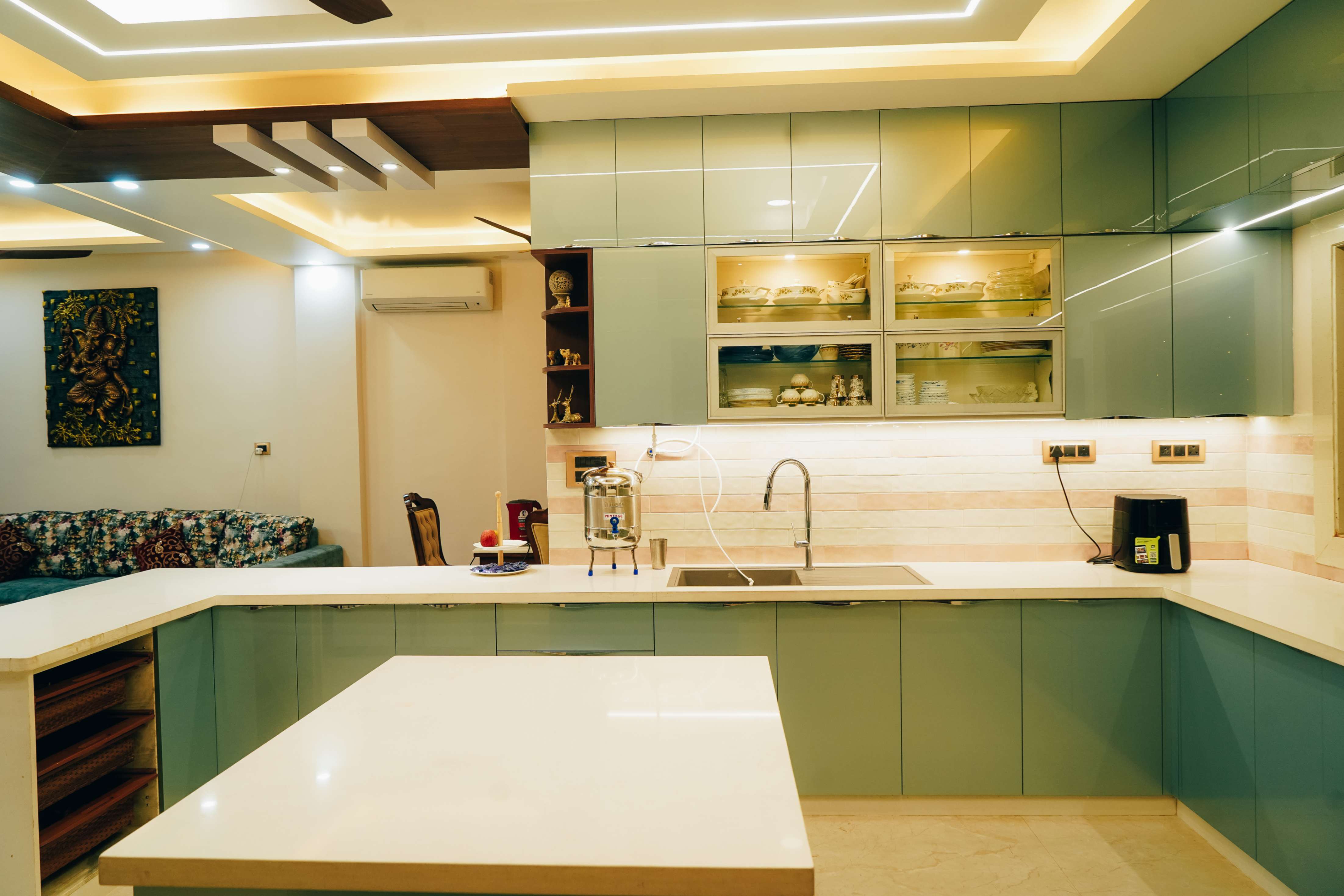 Modern modular kitchen design with wooden cabinets